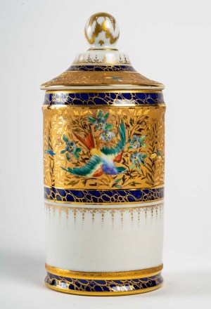 Pot couvert à motifs d&#039;oiseaux, Le Tallec, XXème siècle||||||||