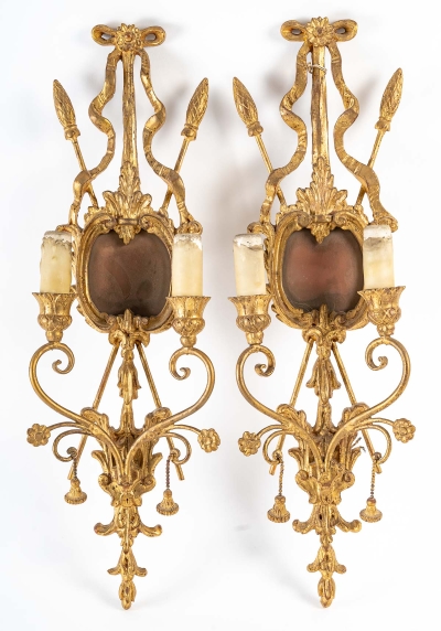 |Paire d&#039;appliques en bois sculpté et doré, Italie XIXème siècle||||||