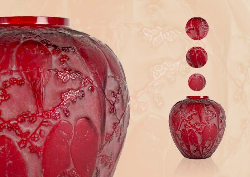 René Lalique Vase "Perruches" rouge