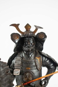 Importante Sculpture En Bronze, Samouraï, Japon, 1925, Socle En Onyx, Démontable