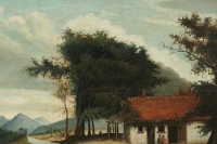 La Maison au bord de la Rivière école Flamande du XVIIIème siècle huile sur panneau