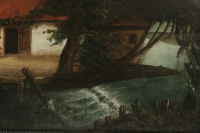 La Maison au bord de la Rivière école Flamande du XVIIIème siècle huile sur panneau