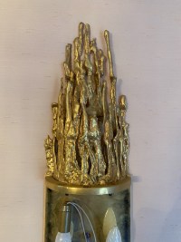 1970′ Paire D’Appliques En Bronze Doré Et Tubes En Verre Par Victor Boeltz Décor Stalagmites et Stalactites H103 cm