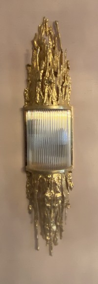 1970′ Paire D’Appliques En Bronze Doré Et Tubes En Verre Par Victor Boeltz Décor Stalagmites et Stalactites H103 cm