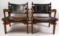 Paire de fauteuils, années 1960, teck et cuir