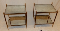 1950/70′ Paire De Bouts De Canapé Rectangulaires Maison Baguès Laiton et Bronze Plateaux Miroirs Oxydés Vieillis et Avec