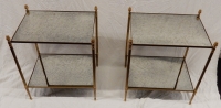 1950/70′ Paire De Bouts De Canapé Rectangulaires Maison Baguès Laiton et Bronze Plateaux Miroirs Oxydés Vieillis et Avec