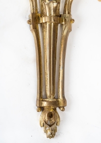 Paire d&#039;appliques du XIXème siècle en bronze doré, style Louis XVI