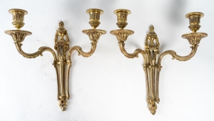 Paire d&#039;appliques du XIXème siècle en bronze doré, style Louis XVI|||||||