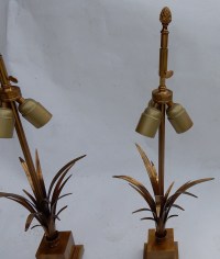 1950/70 Paire de Lampes Aux Roseaux en Laiton et Bronze Doré Signées Charles