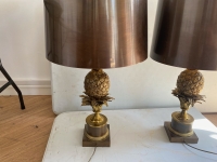 1950/70 Paire De Lampes à l’Ananas en Bronze, Abat-jour en Laiton, Signée Charles &amp; Fils Made In France ,Modéle Unique D
