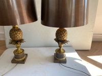 1950/70 Paire De Lampes à l’Ananas en Bronze, Abat-jour en Laiton, Signée Charles &amp; Fils Made In France ,Modéle Unique D