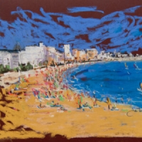 Tableau pastel intitulé &quot;La grande plage des Sables d&#039;Olonne&quot; de l&#039;artiste peintre Isabelle Delannoy
