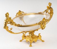 Grande coupe centre de table baccarat monture bronze en dorée style Louis XV