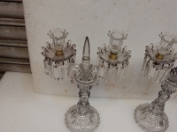 1880′ Paire de Chandeliers Baccarat Cristal Teinté Socles Bosses Rondes