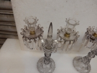 1880′ Paire de Chandeliers Baccarat Cristal Teinté Socles Bosses Rondes