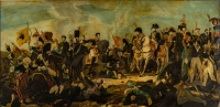 Un fixe sur verre représentant Napoléon et ses troupes sur le champ de bataille