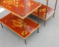 1950′ Paire de Tables Maison Baguès Décor Bambou en Bronze Doré Avec Plateaux Laque de Chine 60 X 35 X H 56