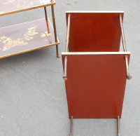 1950′ Paire de Tables Maison Baguès Décor Bambou en Bronze Doré Avec Plateaux Laque de Chine 60 X 35 X H 56