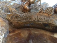 Bronze à patine dorée de CARL KAUBA, &quot;âne et enfants&quot; sur son socle de pierre. Ref: 334
