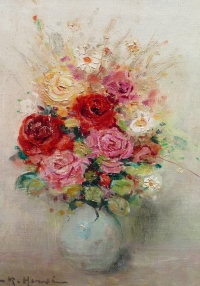 HERVE Jules René Peinture 20è Siècle Bouquet De Fleurs Huile Sur Toile Signée