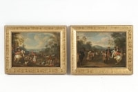 Campement de cavaliers, paire de tableaux, fin XVIII ème siècle