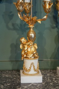 Paire De Candélabres De Style Louis XVI Formant Lampes. XIX ème.