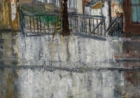 Serge Belloni Le peintre de Paris (1925-2005) La Rue Piat  huile sur toile vers 1960