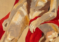 Grande peinture d&#039;homme dénudé à la cape rouge, XXème siècle