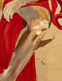Grande peinture d&#039;homme dénudé à la cape rouge, XXème siècle