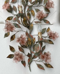 1970′ Applique en Métal Peint Et Fleurs En Cristal de Murano