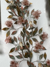 1970′ Applique en Métal Peint Et Fleurs En Cristal de Murano
