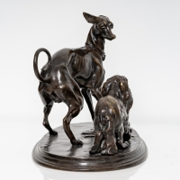 Sculpture - Groupe Lévrier Et King - Charles Par Pierre - Jules Mêne (1810-1879) - Bronze