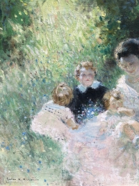 HERVE Jules Tableau Impressionniste 20è siècle Après-midi en famille huile sur toile signée
