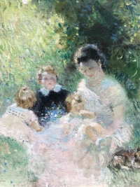 HERVE Jules Tableau Impressionniste 20è siècle Après-midi en famille huile sur toile signée