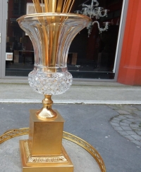 1950-70′ Paire de Lampes Vases Medicis en Cristal et Bronze Style Maison Charles