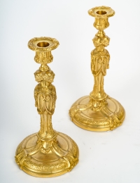 Paire de flambeaux en bronze ciselé doré, Circa 1860