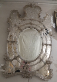 1950′ Miroir Murano Centre Ovale Biseauté