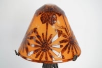 Lampe rare aux cocotiers signée Charder sur un pied enfer forgé 1925-1930