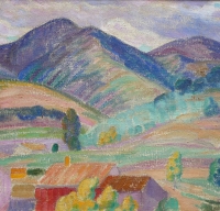 DETROY Léon Paysage de Provence, le Mas dans la montagne Huile sur toile signée