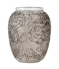 Vase « Biches » verre blanc patiné gris de René LALIQUE