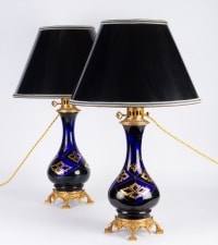 Paire de Lampes bleues et or Napoléon III