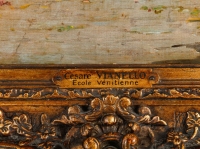 Huile sur toile, &quot;La marchande de fleurs de Venise&quot;, par Cesare Vianello, fin XIXème siècle