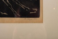 Gravure, Signée, 1928, Représentant Des Chevaux Stylisés En Course, Encadrée
