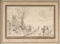 Deux lavis, scènes de patinage, signées Nicolaes Mattijsz Aartman