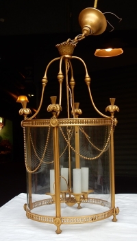 1950/60 Lanterne en Bronze Doré Style LXIV