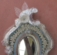 Miroir Vénitien avec Micromosaïque en Pierres Dures Décor de Fleurs