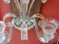 1950/70′ Paire d’Appliques à 2 Bras de Lumière en Cristal de Murano Avec Paillons d’Or Modèle Jet d’Eau Véronèse 33 H X