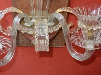 1950/70′ Paire d’Appliques à 2 Bras de Lumière en Cristal de Murano Avec Paillons d’Or Modèle Jet d’Eau Véronèse 33 H X