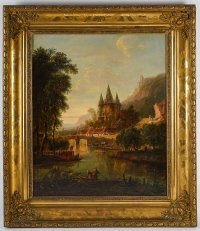 Henri François Perret La pêche à l’écrevisse huile sur toile vers 1860